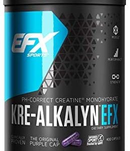 EFX Kre-Alkalyn | PH Correct Creatine Monohydrate | Patented Formula, Gain Strength, Build Muscle & Enhance Performance - 400 Capsules / 200 Servings