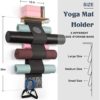Yoga Mat Holder Wall Mount Yoga Mat Storage Rack with 3 Sizes Easy Access Pocket Wood Floating Shelves and 4 Hooks for Hanging Foam Roller Yoga Mats Yoga Block Resistance Bands Home Gym Accessories (Carbonized Black) - Image 6