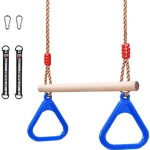 etonweag Children Trapeze Swing Bar with Rings, Swing Set Accessories Outdoor, Indoor Gym Swingset, Wooden Playset with Plastic Rings for Kids with Adjustable Rope, Connection Buckles, Hanging Straps