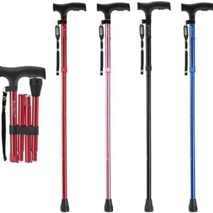 BigAlex Folding Cane,Adjustable Collapsible Cane,Foldable Walking Cane for Men,Women,Lightweight,Adjustable,Portable Hand Walking Stick - Balancing Mobility Aid - Sleek, Comfortable T Handles(Red)