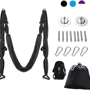 ZELUS Inversion Exercises Include 3 Extensions Straps and Ceiling Mounting Kit, Aerial Yoga Swing Sling Strong Yoga Hammock Kit Set (Black)