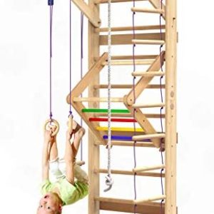 WEDANTA Wooden Swedish Ladder Wall Set – Kids Stall Bars for Exercise – Kids Swedish Gymnastic Wall Gym – Wood Stall Bar Gymnastics Playground – Best Gym for All Family