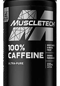 Caffeine Pills | MuscleTech 100% Caffeine Energy Supplements | PreWorkout Mental Focus + Energy Supplement | 220mg of Pure Caffeine | Sports Nutrition Endurance & Energy, 125 Count (Package may vary)