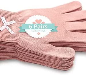 EvridWear Beauty Cotton Gloves with Touchscreen Fingers for SPA, Eczema, Dry Hands, Hand Care, Day and Night Moisturizing, 3 Sizes in Feather or Light Weight(6 Pair S/M, Feather Weight Pink Color)