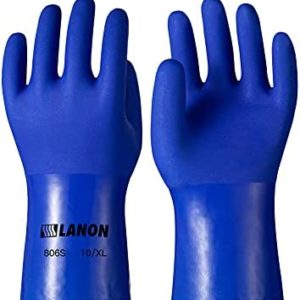LANON 6 Pairs PVC Coated Chemical Resistant Gloves, Reusable Heavy Duty Safety Work Gloves, Acid, Alkali and Oil Protection, Non-Slip, X Large
