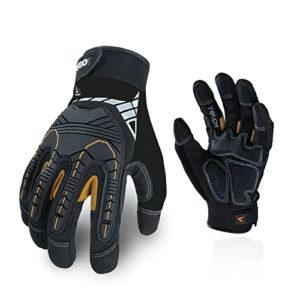 Vgo 1-Pair Heavy-Duty Synthetic Leather Work Gloves, Impact Protection Mechanic Gloves, Rigger Gloves, High Dexterity, Vibration Reduction, Touchscreen Capable (Size XS, Black, SL8849)