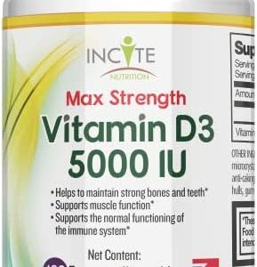 Vitamin D 5000 iu - 400 Premium Vitamin D3 Easy-Swallow Micro Tablets - One a Day High Strength Cholecalciferol VIT D3 5000iu - Vegetarian Supplement - Made in The UK by Incite Nutrition