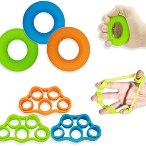 Hand Grip Strengthener, Finger Exerciser, Grip Strength Trainer (6 PCS),New Material,Forearm Grip Workout, Finger Stretcher, Relieve Wrist Pain, Carpal Tunnel (Large)