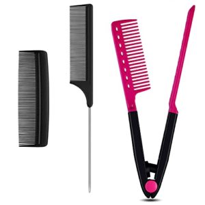 Comb for Hair, 3 in 1 V-Spring Grip Straightening Comb with Firm Grip&Rattail Pintail Comb&Pocket Fine Comb,Carbon Fiber Anti Static and Heat Resistant Teasing Comb