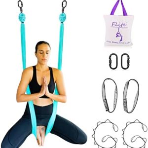 Aerial Yoga Swing Hammock set pluse 6 handle for Yoga Hammock Inversion Exercises 2 in 1 Silky stretch Nylon include hanging rope carabiners carry bag
