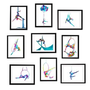 Aerial silks hammock hoop lyra yoga SET OF 9 - Aerial yoga - Silk yoga Print watercolor painting 5"x7" - Aerialist gift - Hoop lover gift