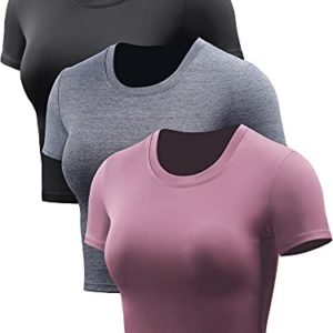 CADMUS Workout Crop Tops Women Racerback Dry Fit Athletic Shirts Short Sleeve 3 Piecese
