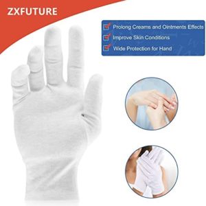 ZFYOUNG 28 Pcs（14pairs） White Cotton Gloves for Dry Hands Moisturizing Gloves Overnight Eczema Gloves Kids Sleep Gloves for Women Cosmetic Jewelry Silver Moisturizing Coin Inspection Gloves