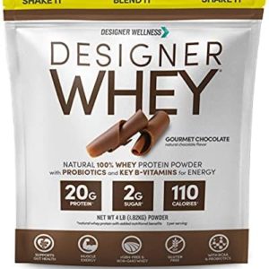 Designer Wellness, Designer Whey, Natural Protein Powder with Probiotics, Fiber, and Key B-Vitamins for Energy, Gluten-free, Non-GMO, Gourmet Chocolate 4 lb