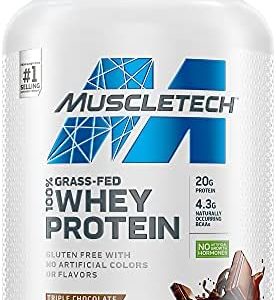 Grass Fed Whey Protein | MuscleTech Grass Fed Whey Protein Powder | Protein Powder for Muscle Gain | Growth Hormone Free, Non-GMO, Gluten Free | 20g Protein + 4.3g BCAA | Triple Chocolate, 1.8 lbs