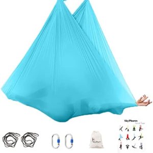 SKYPHAROS 5.5 Yards Aerial Silks Yoga Swing Set - Aerial Yoga Hammock Kit Anti-Gravity Flying for Fitness, Low/Non Stretch Nylon Tricot Fabric Hardware Included for Dance