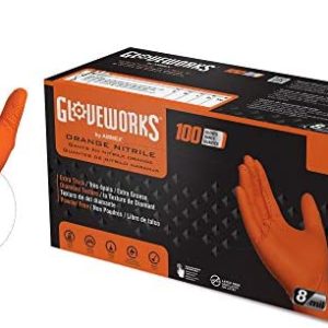 GLOVEWORKS HD Orange Nitrile Disposable Gloves, 8 Mil, Latex and Powder Free, Industrial, Food Safe, Raised Diamond Texture