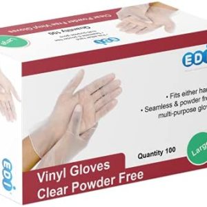 EDI Disposable Vinyl Gloves (Clear) - Powder-Free, Latex-Free