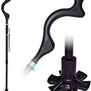 LabNovations Medical Posture Walking Cane, Portable Self-Standing 10 Height Lightweight Adjustable, Folding, Collapsible Hand Walking Stick for Men & Women. 360 Traction Tip