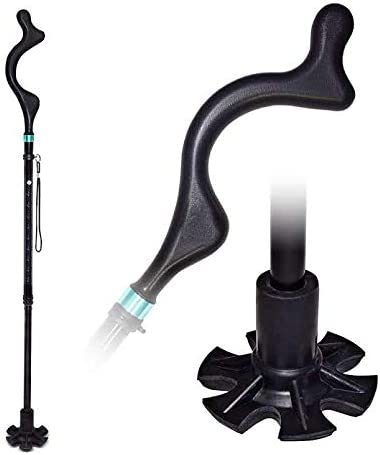 LabNovations Medical Posture Walking Cane, Portable Self-Standing 10 Height Lightweight Adjustable, Folding, Collapsible Hand Walking Stick for Men & Women. 360 Traction Tip