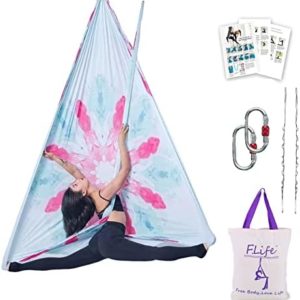 Aerial Yoga Hammock kit-premium 5.5 yards Aerial silk fabirc-include Carabiners Daisy Chain and Pose Guidefor yoga swing antigravity yoga home studio