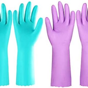 Reusable Kitchen Cleaning Gloves With Latex Free,Cotton Lining, Non- Slip Swirl Grip Gloves for Dishwashing 2 Pairs (Purple+Blue, Large)