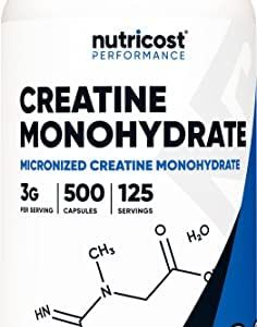 Nutricost Creatine Monohydrate 3,000mg 500 Capsules, 125 Servings, 750mg of Creatine Monohydrate Per Capsule