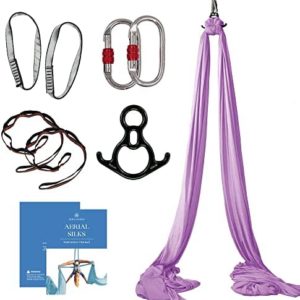 aum active Aerial Silks Starter Kit - Durable 9 Yards of Aerial Yoga Hammock with Hardware & Guide - Aerial Swing for Acrobatic Flying Yoga & All Levels (Aerial Rigging Point Up to 13ft)
