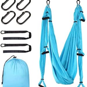 Aerial Yoga Flying Yoga Swing Set Yoga Hammock Sling Inversion Tool Aerial Pilates Silk for Gym Home Fitness (with 2 Extensions Straps)