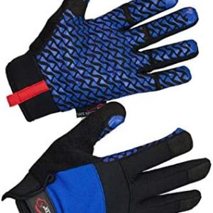 SAFE HANDLER Super Grip Gloves | Textured Grip Palm, Non-Slip Texture, Hook & Loop Wrist Strap, BLACK/BLUE, L/XL, 1 pair (2 gloves)