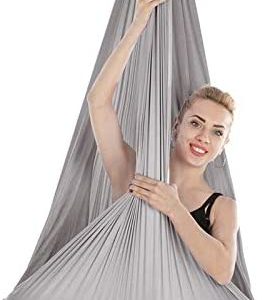 NAGT Yoga DIY Silk Pilates Premium Aerial Silks Equipment Aerial Yoga Cloth Hammock Set, with Adjustable Handles Extension Straps, for Antigravity Exercise,Gray
