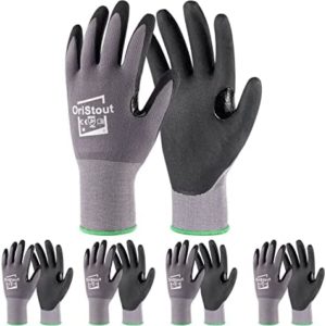Safety Work Gloves MicroFoam Nitrile Coated, Super Breathable Tech, OriStout Working Gloves with Grip, Lightweight, Touchscreen (4 Pairs, Small)