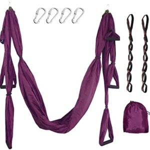 Aerial Yoga Swing Set Yoga Hammock Yoga Swing Strong Anti-Gravity Aerial Yoga Hammock Swing Yoga Swing Sling Inversion Exercises Include 2 Extensions Straps for Indoor Outdoor Home Gym Fitness