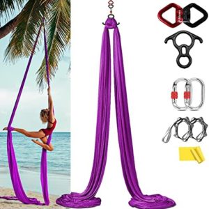 Aerial Silks Yoga Hammock Kit (11 Yards) Durable Silk Aerial Dance Flying Swing, Yoga Starter Kit for Home, Antigravity Inversion with Certified Hardware & Guide, for Adults/Kids All Levels