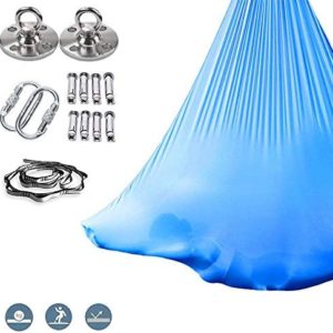 MQSS Aerial Yoga Hammock - Aerial Silk Swing Kit + Extension Straps for Antigravity Yoga, Inversion Exercises, Improved Flexibility, Core Strength Blue