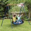 SUPER DEAL Heavy Duty Swing Frame Extra Large Full Steel All Weather A-Frame Swing Stand with Ground Stakes, 72" Height 87" Length Fits for Most Swings, Fun for Kids Outdoor Backyard, 440lbs - Image 7