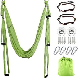 Yaesport Aerial Yoga Swing Kit with Extension Straps and Ceiling Hooks, Body Hammock Yoga Swing Rigging for Antigravity Yoga Sling Inversion Hanging Equipment (Green)