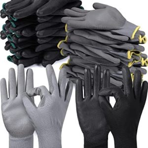 48 Pairs Ultra Thin Safety Work Gloves for Men and Women PU Coated Work Gloves Bulk Seamless Knit Gloves Garden Gloves Non Slip Grip Working Gloves for Workers, Gardeners, Drivers