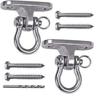 IOH 2 Pcs Heavy Duty Swing Hangers with 4 Screws Stainless Steel 304 Antirust, 2000lb Capacity 180° Swing, Playground Porch Yoga Seat Trapeze Wooden Sets Indoor Outdoor, Hole Rings Easy to Disassemble