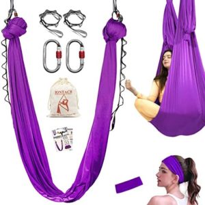 IONTACH Aerial Yoga Hammock, 5.5 Yards Aerial Silks Gymnastics for Home Indoor Jungle Gym, Antigravity Fitness Hammock with Carabiner, Daisy Chain and Guide