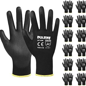 Ultra-Thin PU Coated Work Gloves-12 Pairs,Excellent Grip,Nylon Shell Black Polyurethane Coated Safety Work Gloves, Knit Wrist Cuff,Ideal for Light Duty Work. (Large)