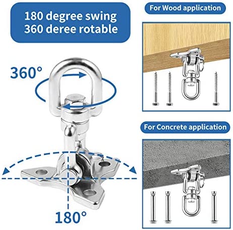 ROPECUBE 180°+ 360°Rotate Swing Hangers, 304 Stainless Steel for Maximum Load 1200lbs, Indoor Outdoor Swing Hardware for Tire Swing Kit Saucer Swing Playground Accessories Hammock Chair Swing (2PCS) - Image 4