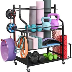 Mythinglogic Yoga Mat Storage Racks,Home Gym Storage Rack for Dumbbells Kettlebells Foam Roller, Yoga Strap and Resistance Bands,Workout Equipment Storage Organizer