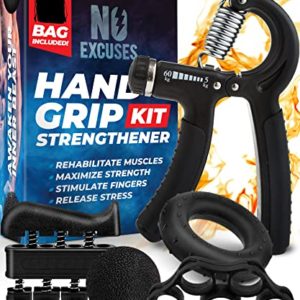 Grip Strength Trainer Kit (5 Piece Set), Adjustable Hand Grip Exerciser Strengthener, Hand Strengthener, Forearm Strengthener, Hand Squeezer Grip Strength, Strength Training Hand Strengtheners