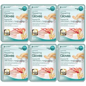Epielle Intensive Repairing Hand Masks (Gloves-6pk) for Dry Hands Spa Masks | Coconut Oil + Milk Extract + Hyaluronic Acid | Skincare Gifts | Skincare Party Favors