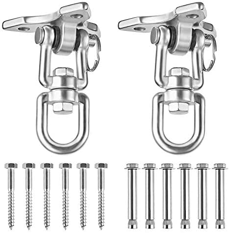 ROPECUBE 180°+ 360°Rotate Swing Hangers, 304 Stainless Steel for Maximum Load 1200lbs, Indoor Outdoor Swing Hardware for Tire Swing Kit Saucer Swing Playground Accessories Hammock Chair Swing (2PCS)