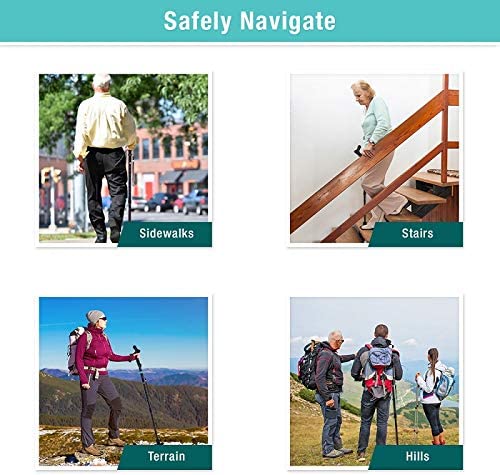 LabNovations Medical Posture Walking Cane, Portable Self-Standing 10 Height Lightweight Adjustable, Folding, Collapsible Hand Walking Stick for Men & Women. 360 Traction Tip - Image 4