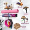 Yoga Mat Holder Wall Mount Yoga Mat Storage Home Gym Accessories with Wood Floating Shelves and 4 Hooks for Hanging Foam Roller and Resistance Bands at Fitness Class or Home Gym - Image 4
