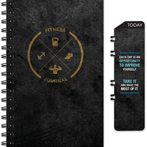 Global Printed Products Workout Fitness Journal Nutrition Planners: Clip-in Bookmark, Sturdy Binding, Thick Pages & Laminated Protective Cover (Black & Gold)