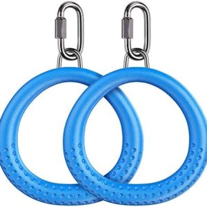 Dolibest 2PCS Round Trapeze Swing Bar Rings with Carabiners, Swingset Accessories Outdoor for Ninja Swing Set Accessories Monkey Ring, Obstacle Ring Swing Toys Set for Kids Blue